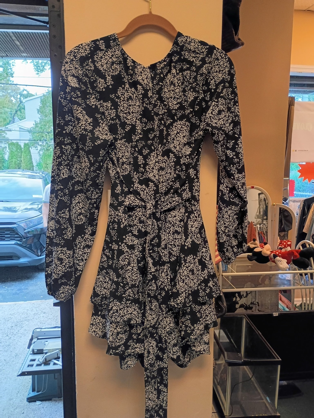 Black and White Floral Wrap Mini Dress